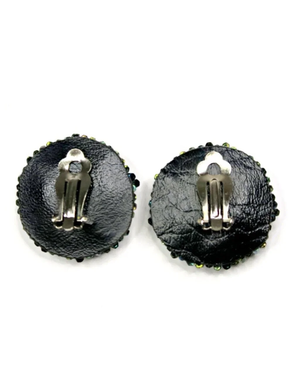Iridescent Blue Beaded Clip-On Earrings Vintage 1960s-70s Statement Jewelry - Picture 3 of 4